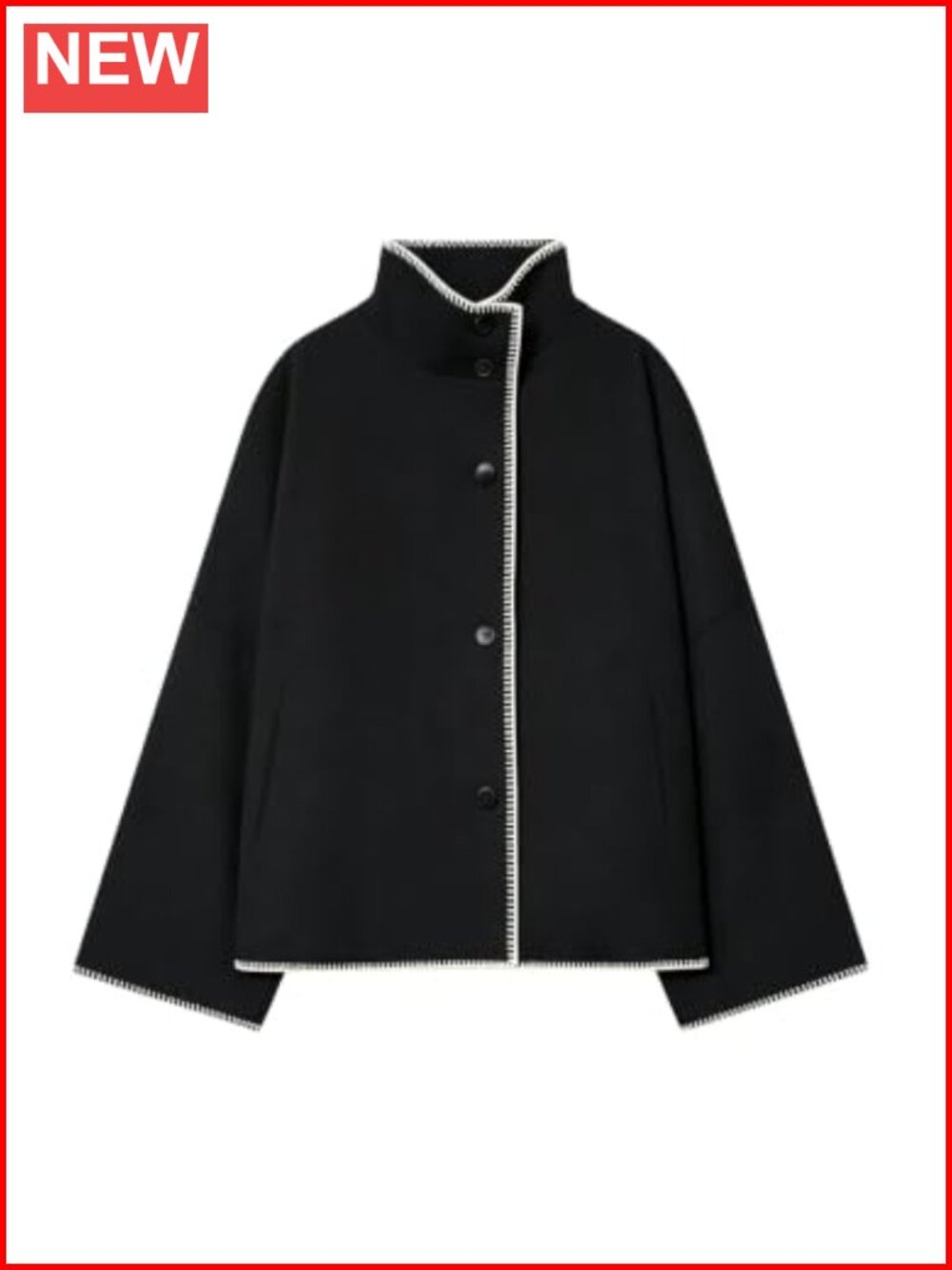 Womens Cropped Wool Blend Pea Coat Stand Collar